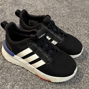 Adidas Kids Black and White Sneakers with Blue Accents